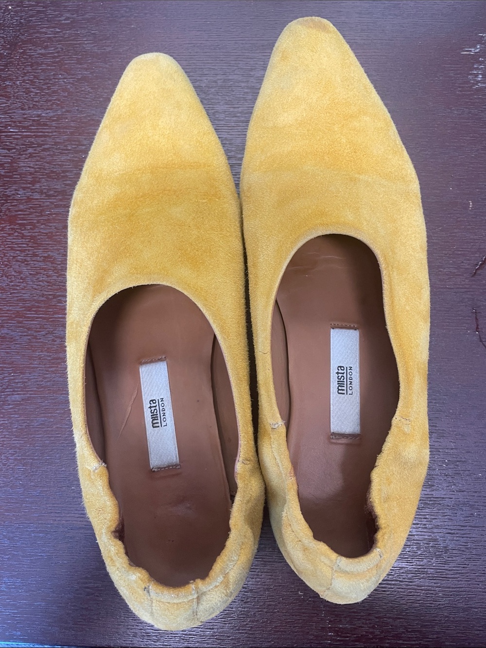 Miista Yellow Suede Pointed Toe Flats